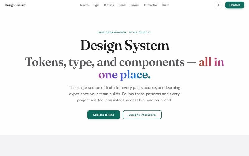 The Digital Style Guide page showing colour tokens, type styles and components